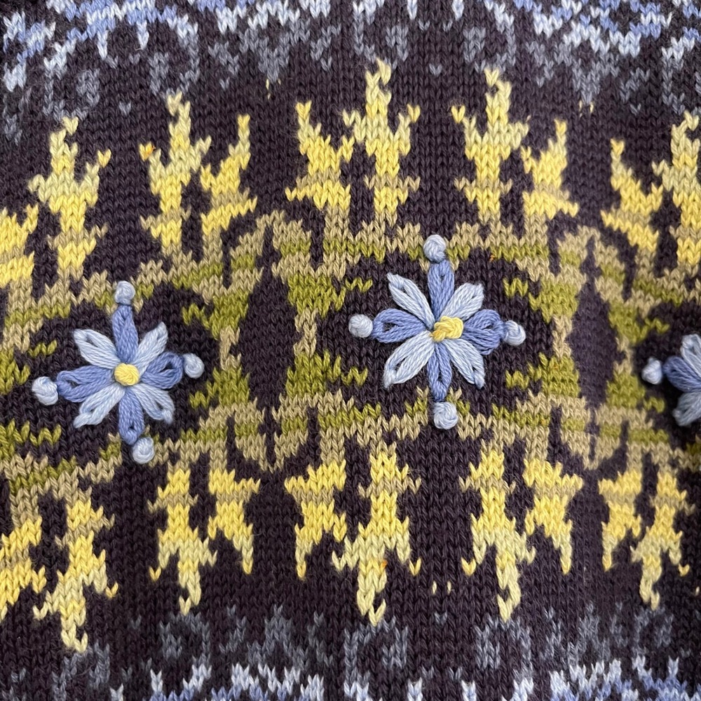 Vintage Appleseeds Floral Embroidered Blue Cardigan Cottagecore Grandmacore - Picture 3 of 6